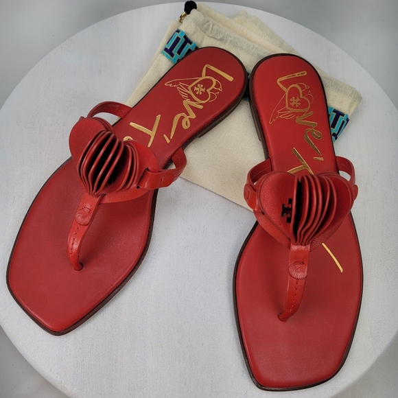 Tory Burch Shoes - Tory Burch Heart Thong Brilliant Red Leather Sandal Sz 7M